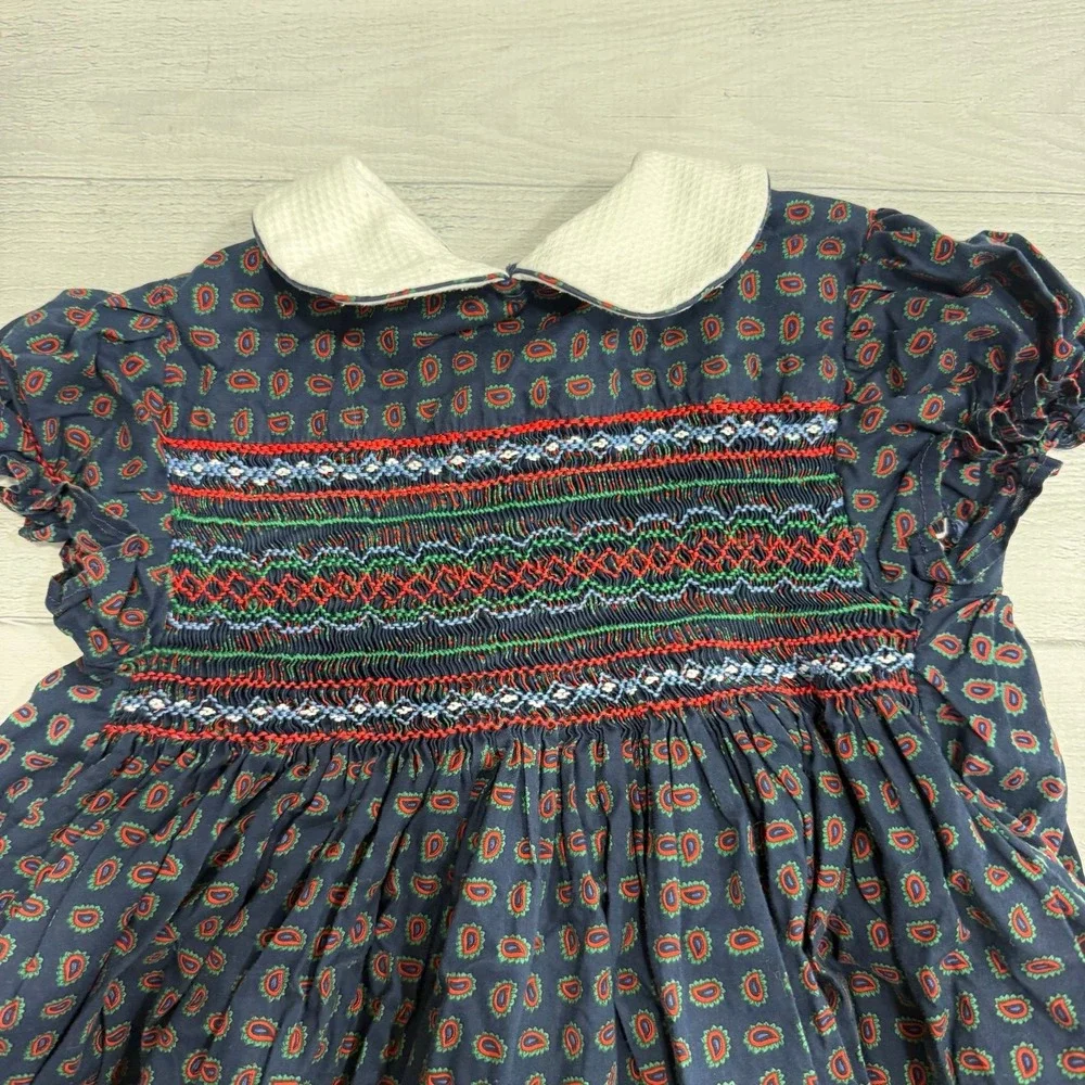 Vintage girls smocked dress white collar no‎ size
